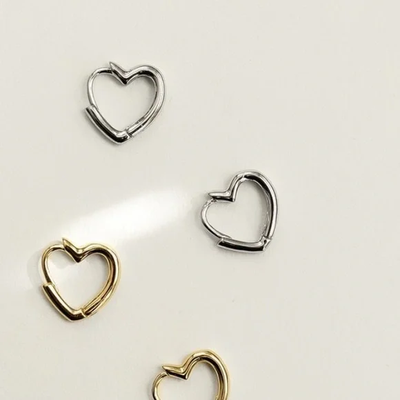 Minimal Heart Hoop Earrings | Sterling Silver earrings - Picture 3 of 4